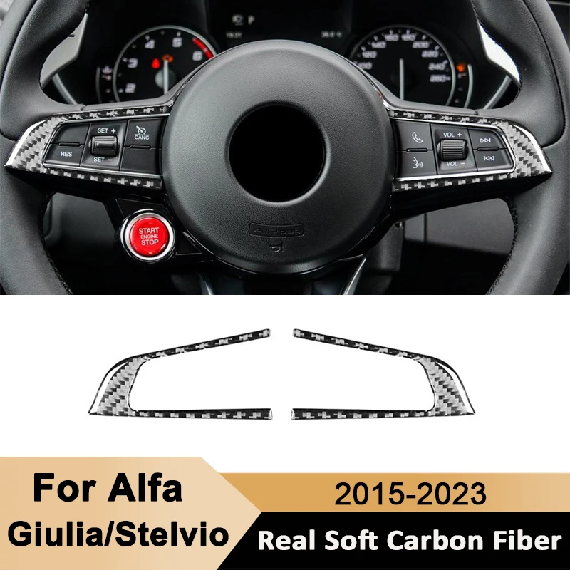 

Carbon Fiber Car Steering Wheel Buttons Panel Trim Frame Interior Decoration Sticker For Alfa Romeo Giulia Stelvio 2015-2023