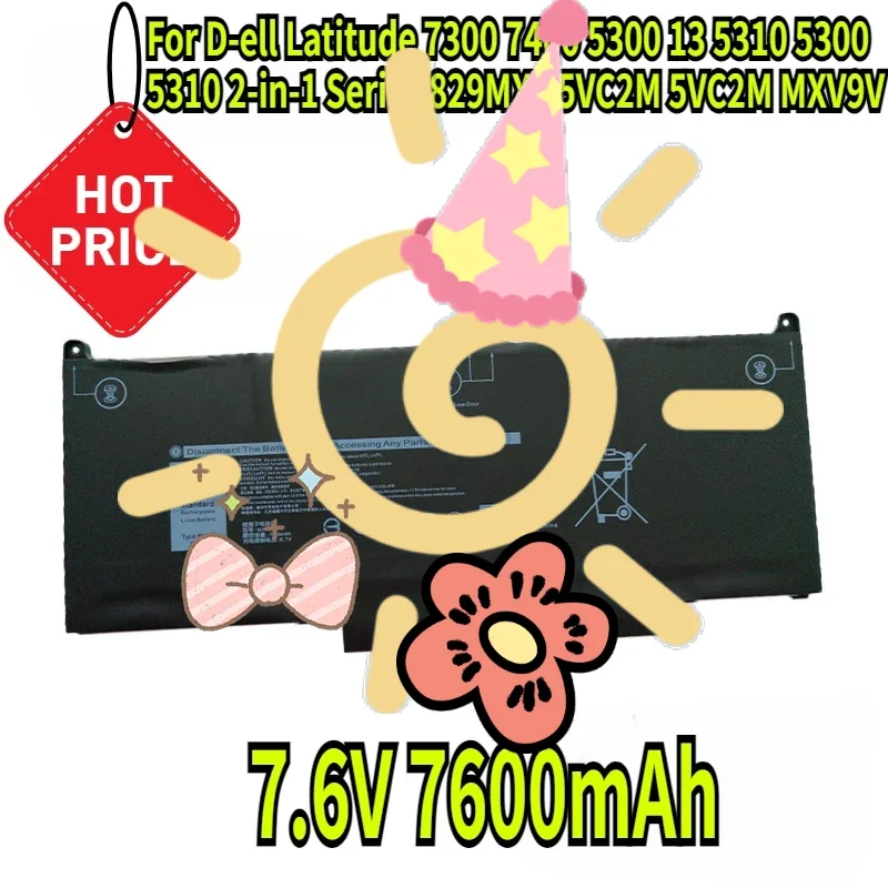 

7.6V 7600mAh Laptop Battery for D-ell Latitude 7300 7400 5300 13 5310 5300 5310 2-in-1 Series 829MX 05VC2M 5VC2M MXV9V