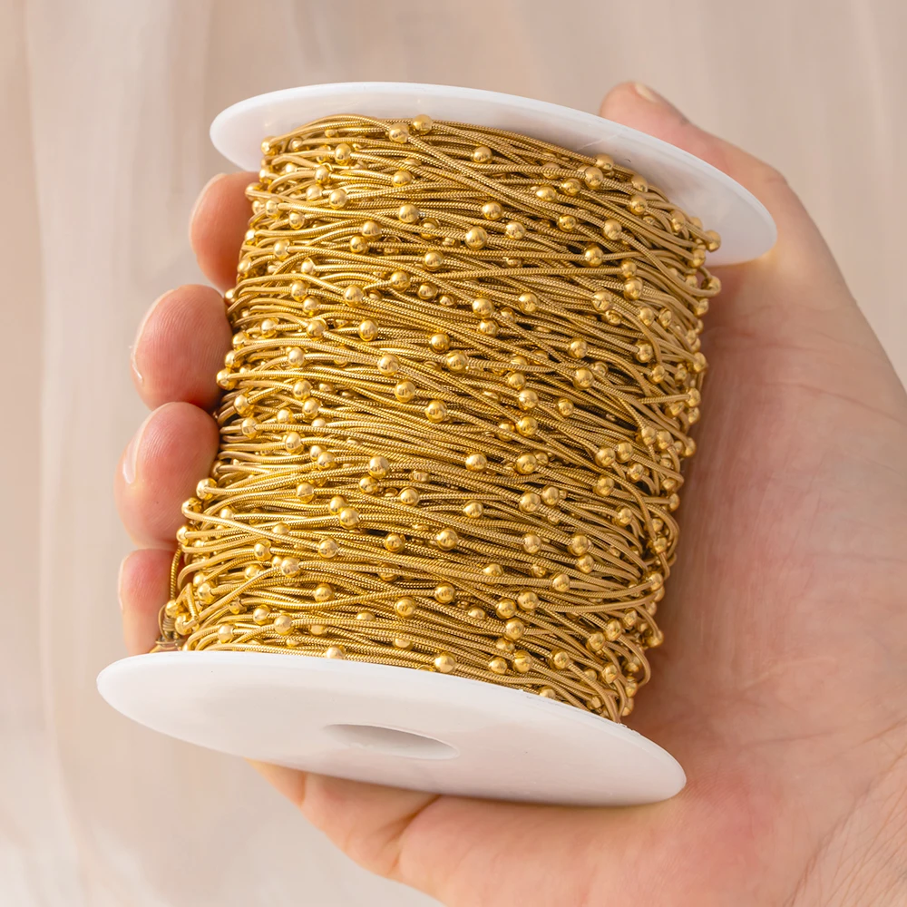 2 Meter Edelstahl-Goldkette, Schlangenkette in Goldfarbe mit Perlen für DIY-Halsketten, Armbänder, Fußkettchen und Schmuckherstellung – Detail 5