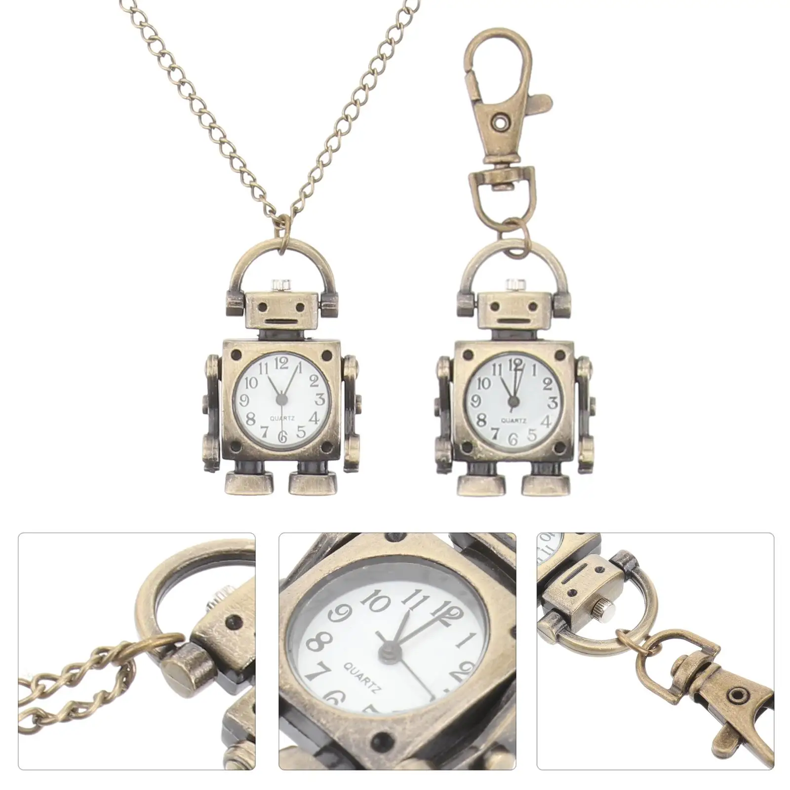 Pc Robot Shaped Pocket Watch Keychain Clock Pendant Premium Material Unique Design Handbag Backpack Gift