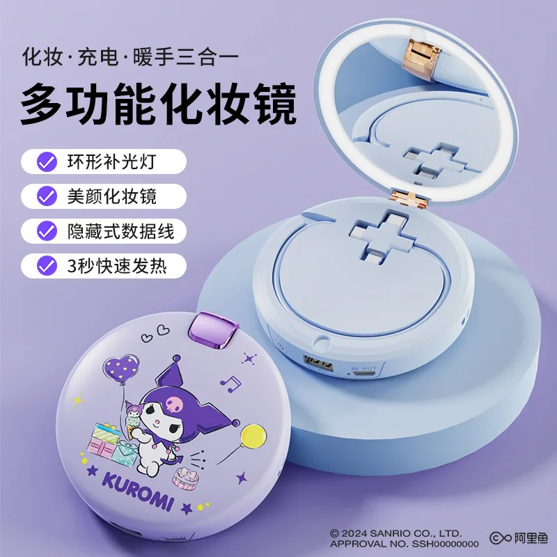 Sanrio Makeup Mirror Hand Warmer Power Bank 3-in-1 Multi functional Large Capacity Warm Baby Mini Makeup Mirror Girl's Gifts