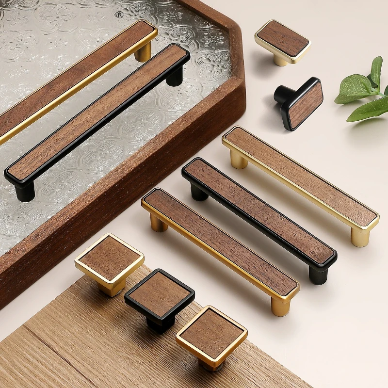 Minimalist Wardrobe Cabinet Door Pull Handle Natural Wood Style TV Stand Shoe Cabinet Drawer Walnut Wood Handle Furniture Handle