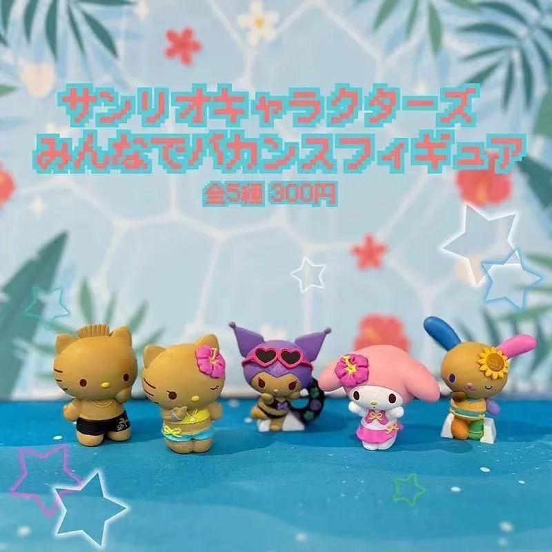 

Аниме-фигурки Hello Kitty, Kuromi, Melody, Black Skin Kt Cat, серия «Летний морской отдых», игрушки-сюрпризы в закрытых коробках, украшения, подарки для детей