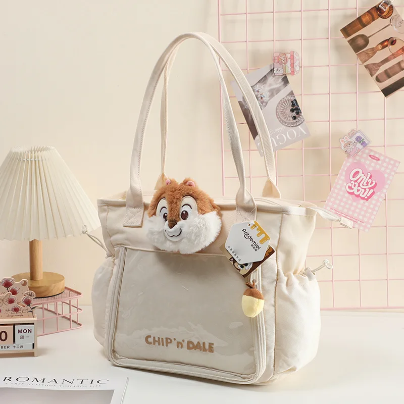 กระเป๋าสะพายไหล่ดิสนีย์ของแท้ล็อตโซ วินนี่ เดอะ พูห์ จูดี้น่ารักน้ำหนักเบาความจุขนาดใหญ่พร้อมกระเป๋าถือจี้ตุ๊กตา