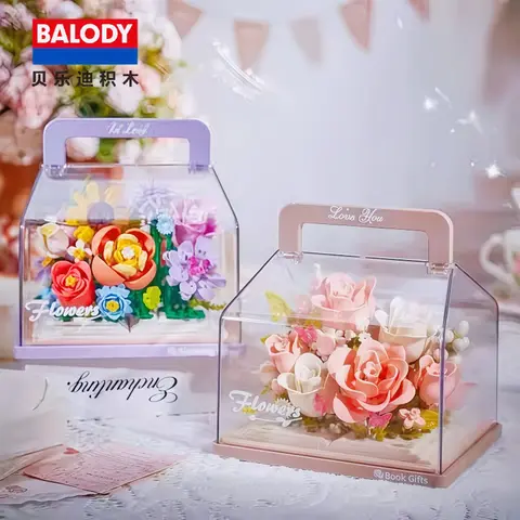 BALODY Eternal Flower Basket Assembling Building Blocks Anime Cartoon Model Desktop Collectible Ornaments Children Holiday Gifts