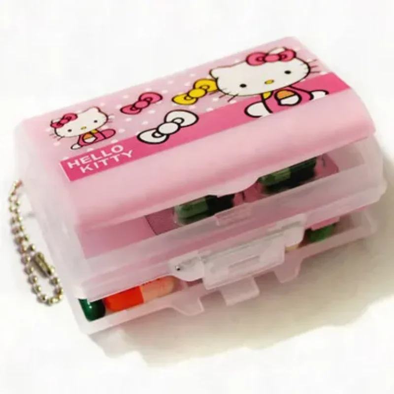 Sanrio Kawaii Hello Kitty Portable Pill Box Seven Compartment KT Cat Storage Box Travel Portable Double Layer Medicine Box Gift