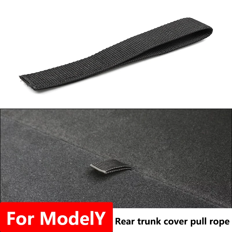 For Tesla Model Y Rear Trunk Rope DrawString Open Tail Box Cover Handle Pull Strap Car Organizer Accessories Mat Protection Pad