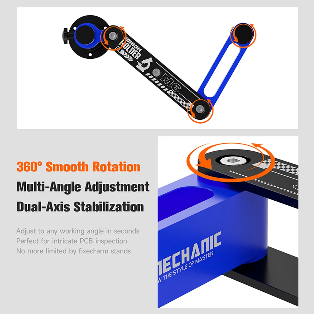 MECHANIC M6 현미경 듀얼 포지셔닝 스테레오 현미경 용 접이식 스윙 암 스탠드 전자 수리 지원 스윙 암 도구