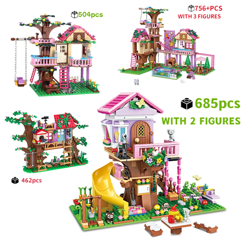 Conjunto de construção de arquitetura 3d floresta animal villa criativa moc blocos diy modelo de vista de rua presente educacional para crianças