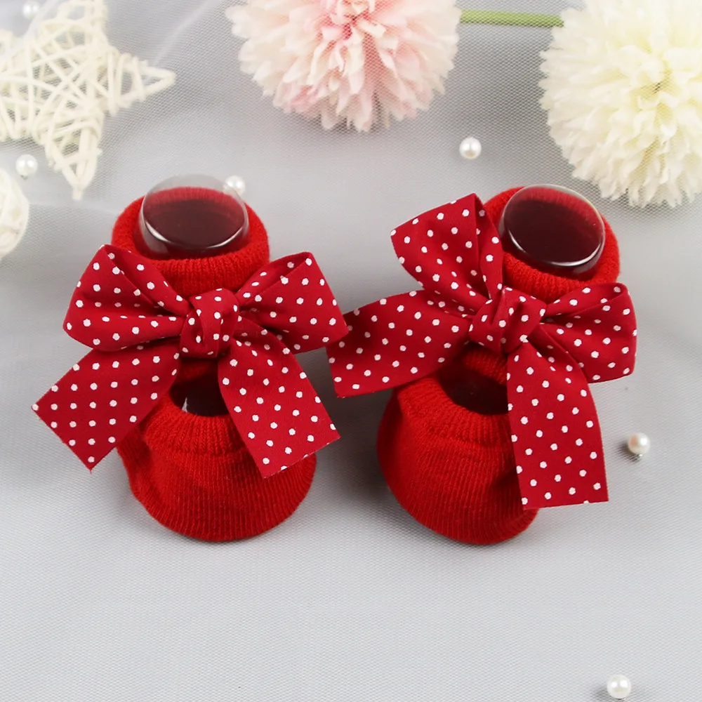 BornToGirl 0-12M Newborn Cotton Socks Bow Infant Non-Slip Socks Baby Girl Socks Baby Girl Socks Spring Summer Autumn Winter