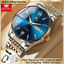 OLEVS, nuevos relojes para hombre, reloj automático Original de marca de lujo para hombre, reloj de pulsera mecánico clásico con calendario Dual resistente al agua