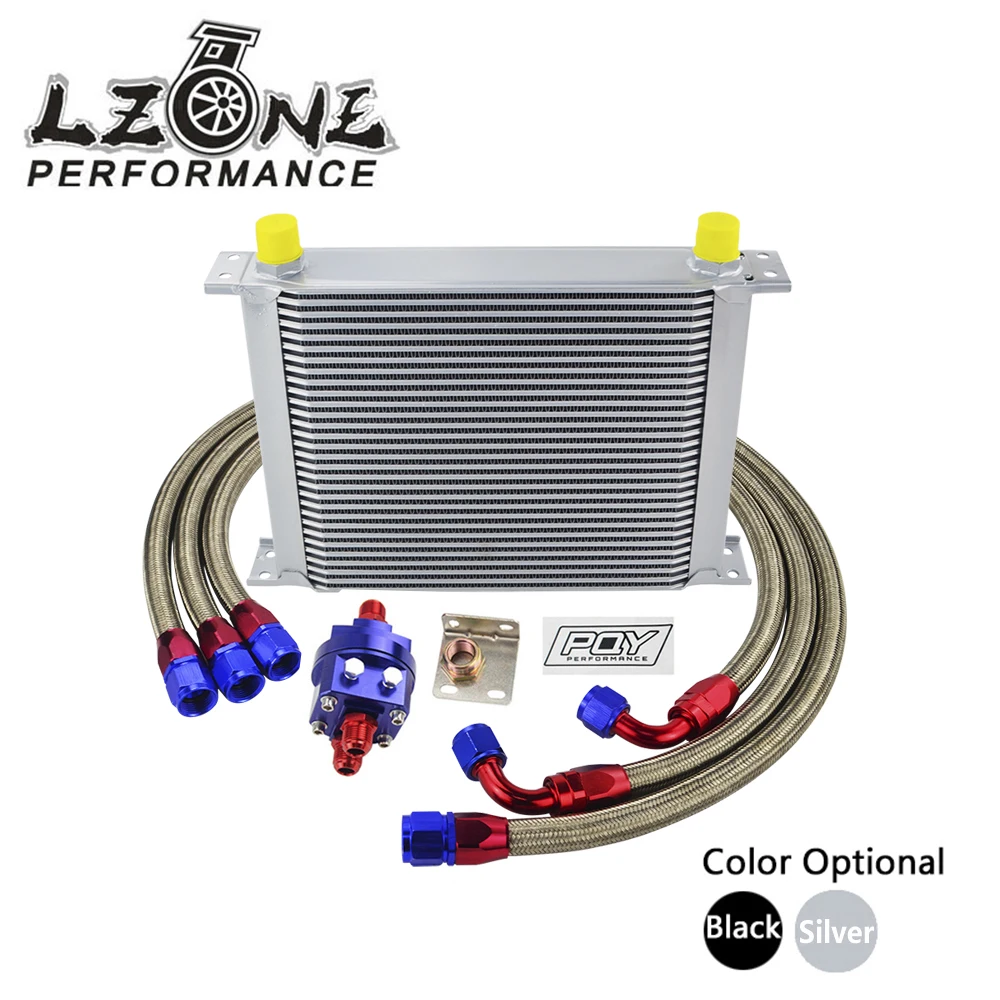 LZONE - UNIVERSAL 30 ROWS AN10 OIL COOLER KIT +OIL FILTER ADAPTER +  STAINLESS STEEL BRAIDED HOSE WITH PQY STICKER+BOX