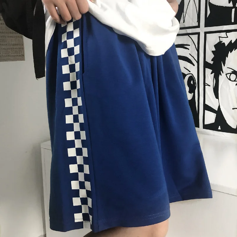 Short surdimensionné Harajuku pour femme, pantalon de cyclisme à carreaux, taille haute, de motard, de Hip Hop, de sport, Harajuku, grandes tailles