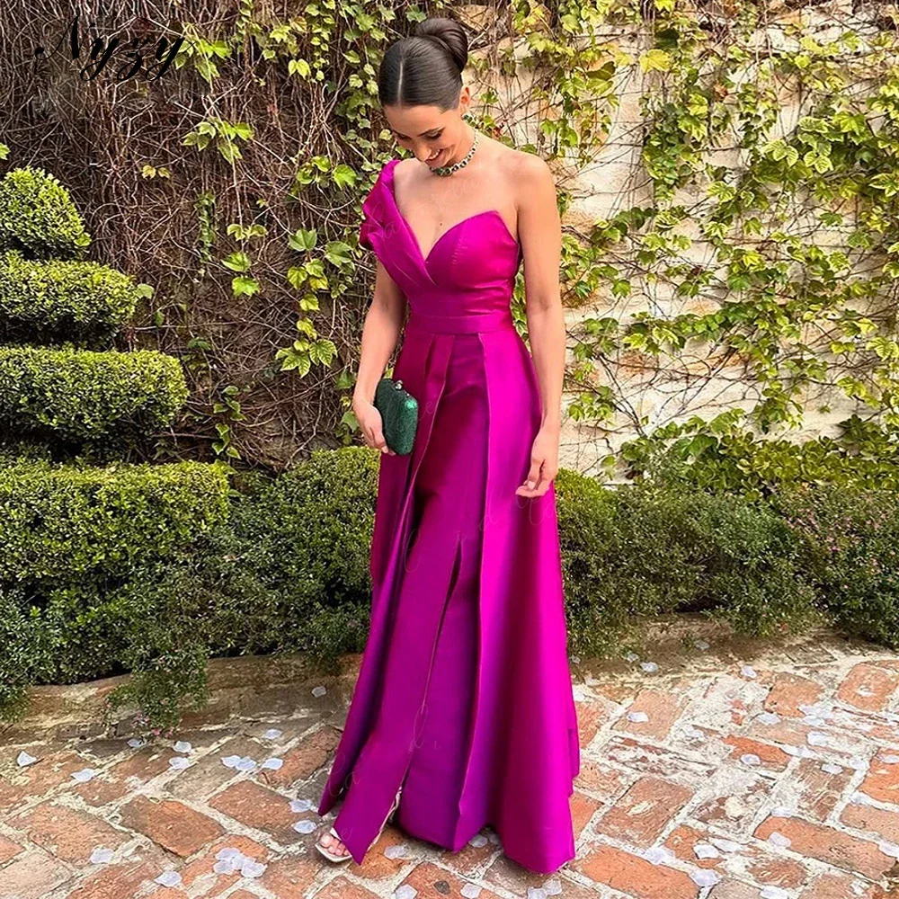 

Роскошные вечерние платья Атласные платья трапециевидной формы на одно плечо для выпускного вечера 2025 Фуксия Вечерние платья знаменитостей по индивидуальному заказу ﻿