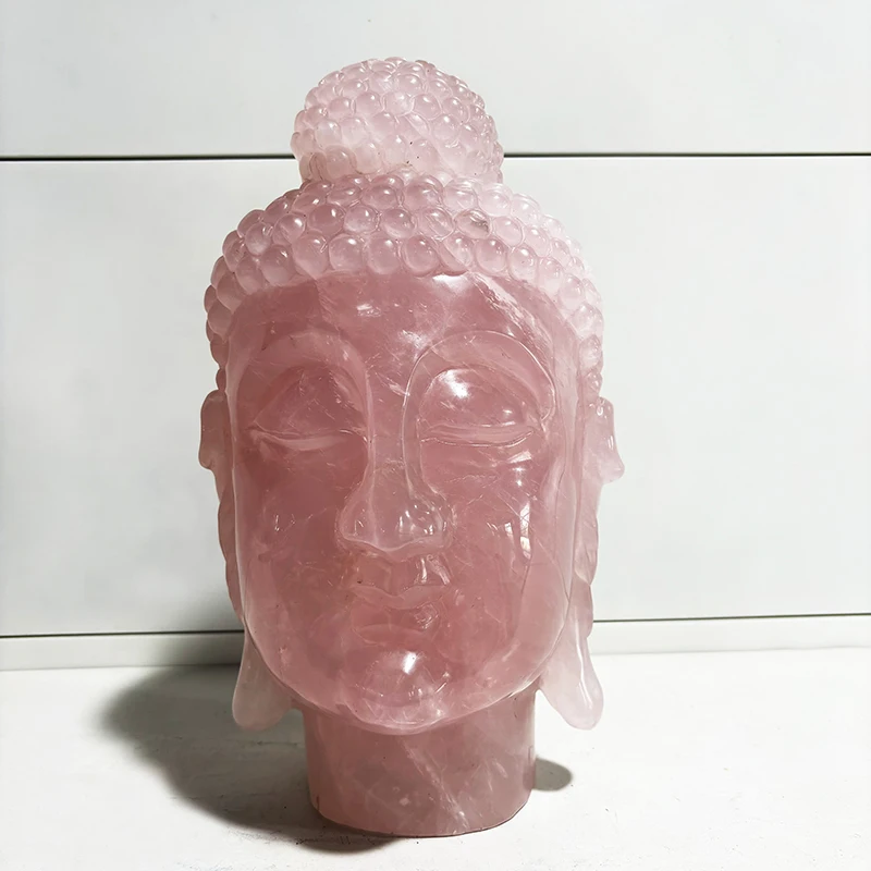 Natural Crystal Buddha Handmade Rose Quartz Reiki Home Decoration, Pink Room Stones, Buddhism Decor, Religious Garden Decoration