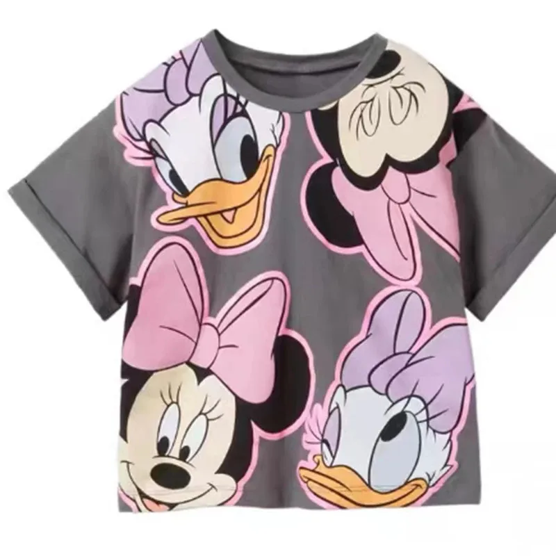 Minnie Printing T-shirt Babies Girls O-neck Bottoming Shirt Fashion Simple Cute Short Sleeve Tops Child Cartoon Clothes