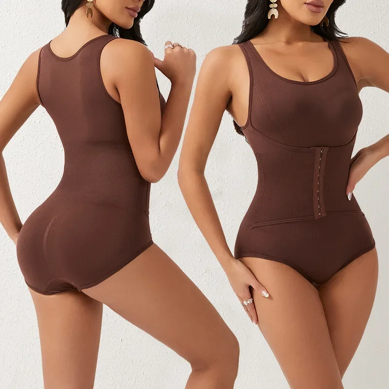 Abdominal control tightens waist circumference and lifts buttocks, front button women's slimming and shaping jumpsuit