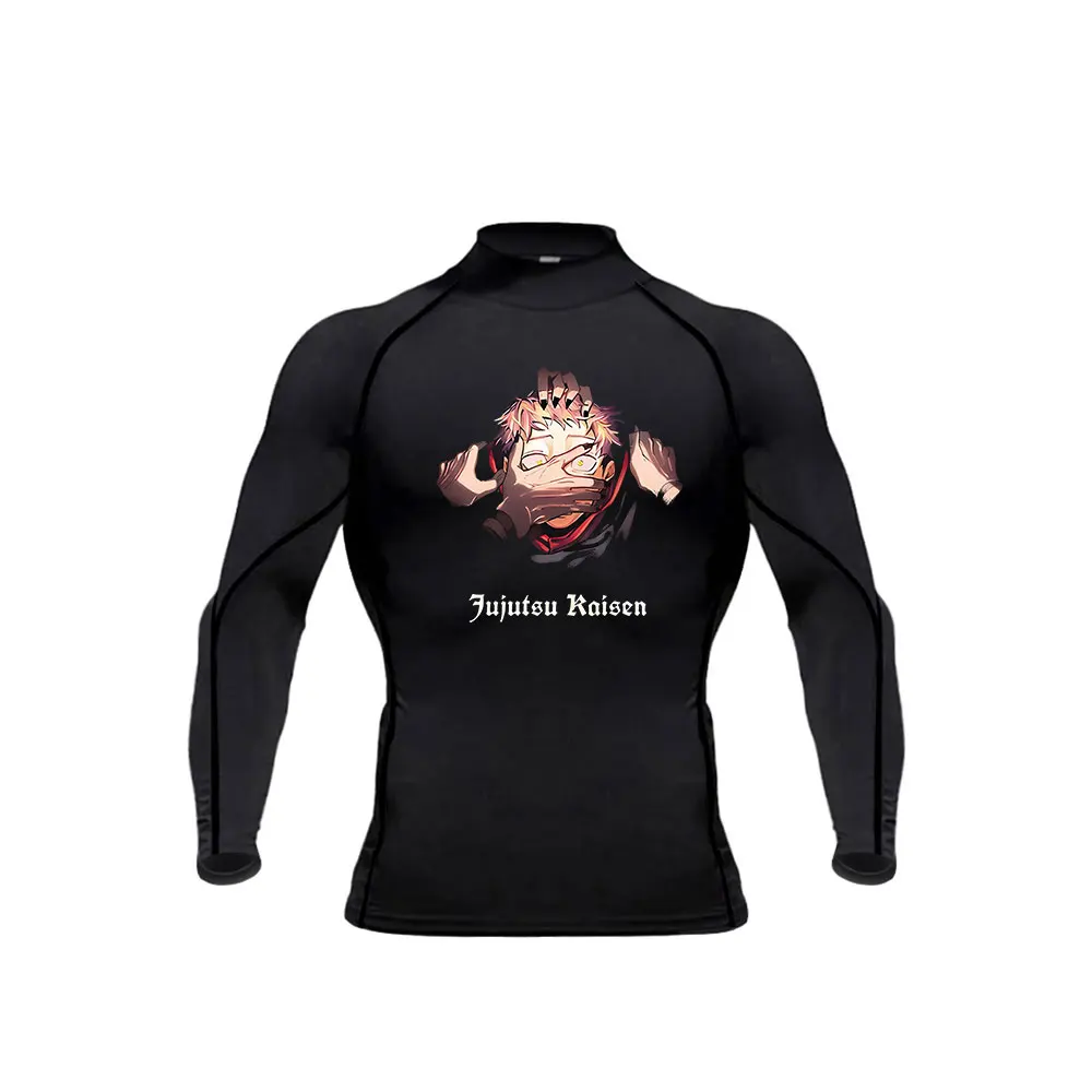 Męskie koszulki kompresyjne z golfem Anime Jujutsu Kaisen siłownia Fitness szybkoschnące Rashguard mięśnie sportowe koszulki do kulturystyki