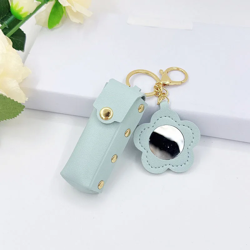 Fashion Leather Keychain with Mirror, Trendy Mini Pouch