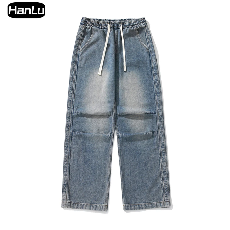 Men's Spring Vintage Washed Double pleated Jeans, Men's Loose Paratrooper Fashion Work Suit Pants Plus Size