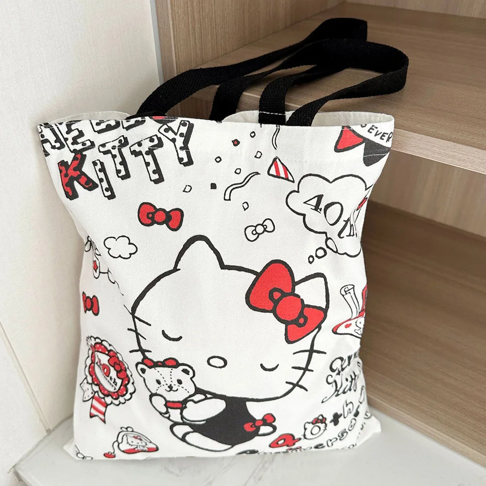 Sanrio Hello Kitty Kawaii Anime Canvas Bag Cute Cartoon Fashion Handbags Large Capacity Tote Casual Satchel Female Backpack Gift