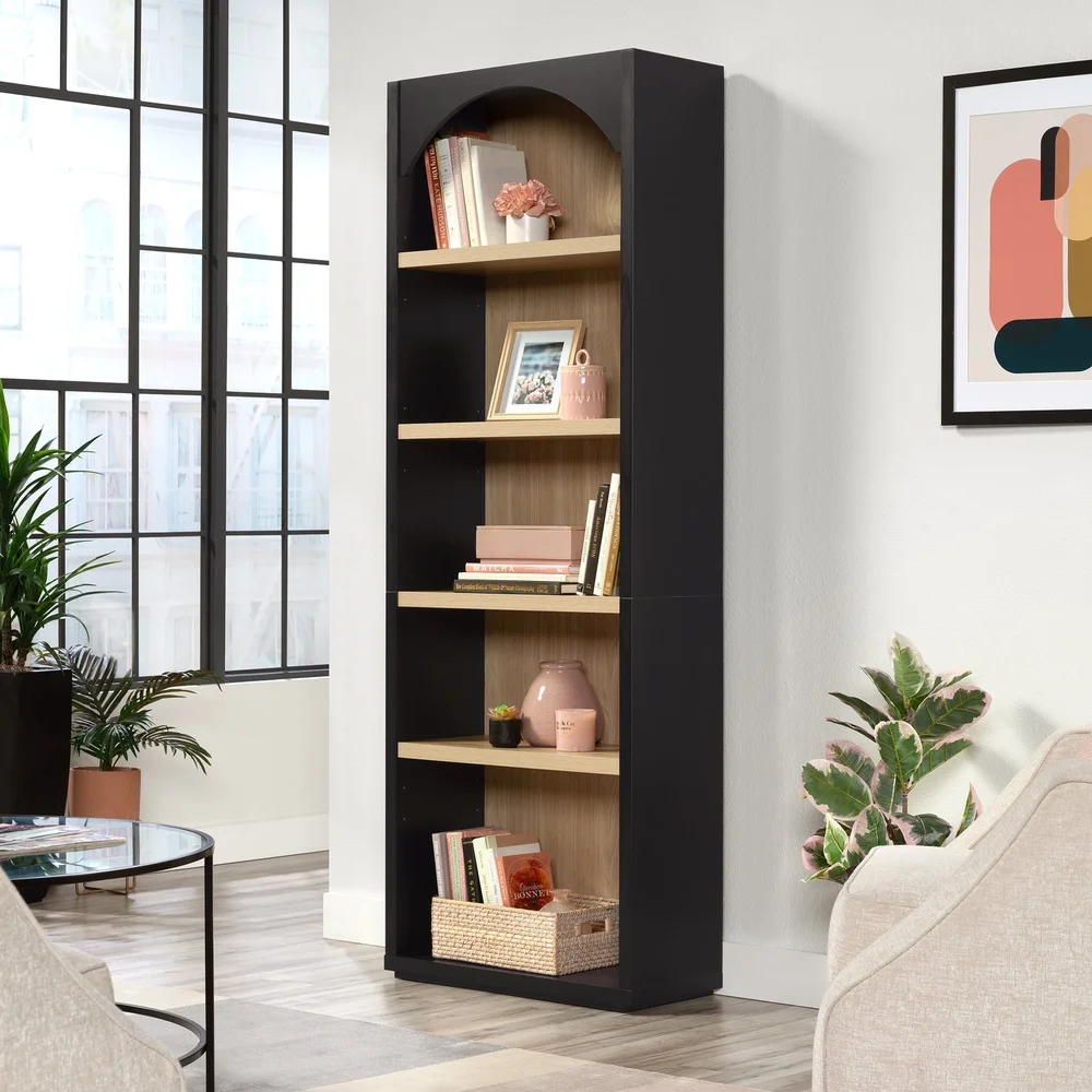 

5-Shelf Black Bookcase Adjustable Shelving Modern Arch Design Storage Unit Home Office Living Room