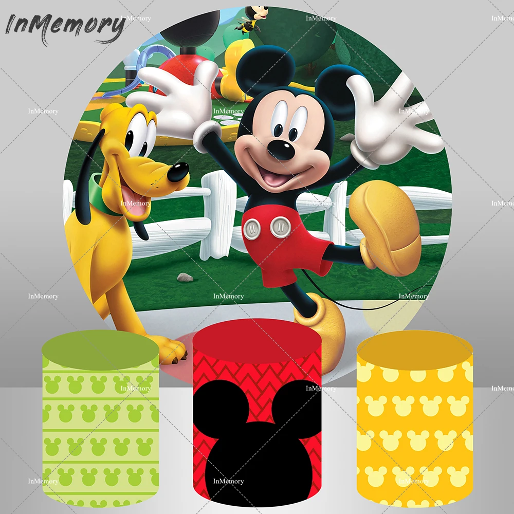 

Mickey Mouse Clubhouse Round Backdrop Cover for Boy 1st Birthday Party Cake Table Banner Decoration Photobooth Background