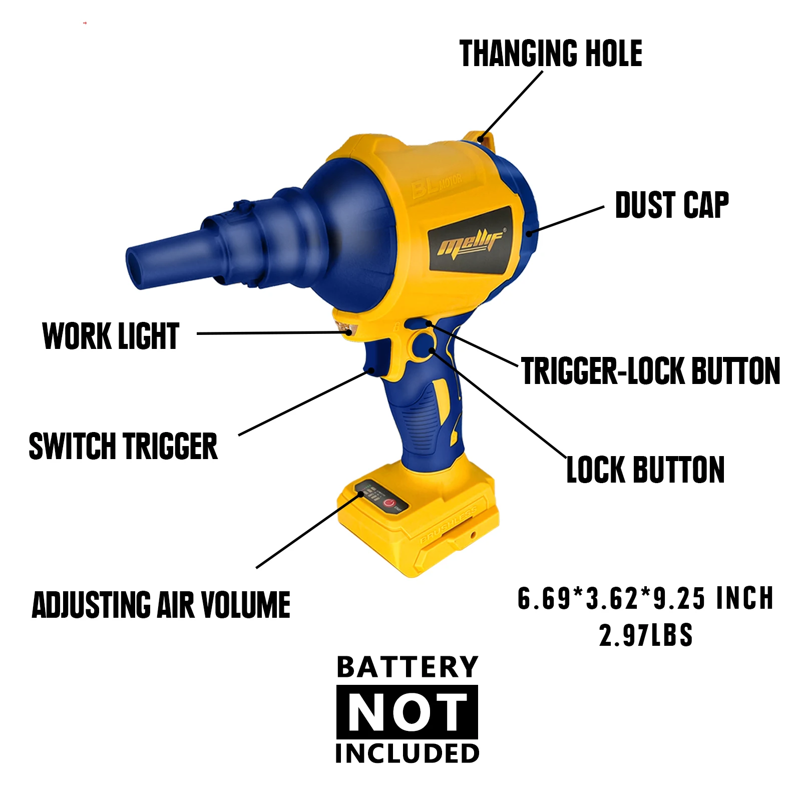 Cordless Air Pump Air Duster for Dewalt 18V 20V MAX Battery(tool only)Brushless Compressed Air Pump Air Blower for Cleaning