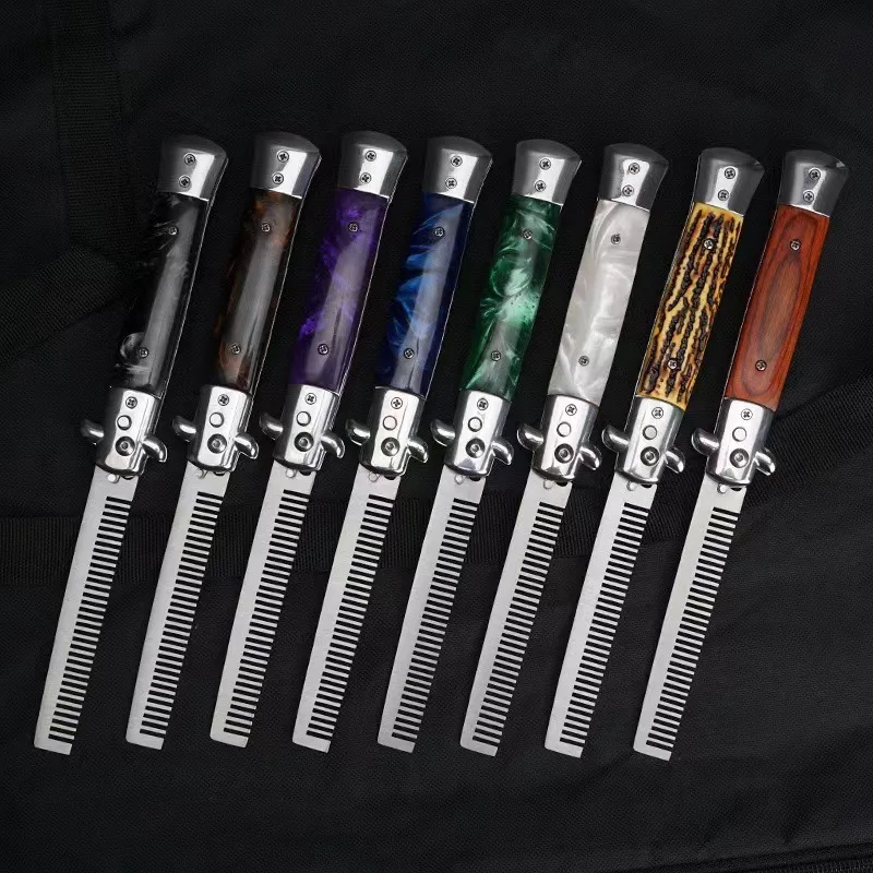 Stainless Steel Automatic Spring Folding Hair Comb, Portable Men's Hair Styling Pocket Comb For Pompadour Hairstyle Barber Salon