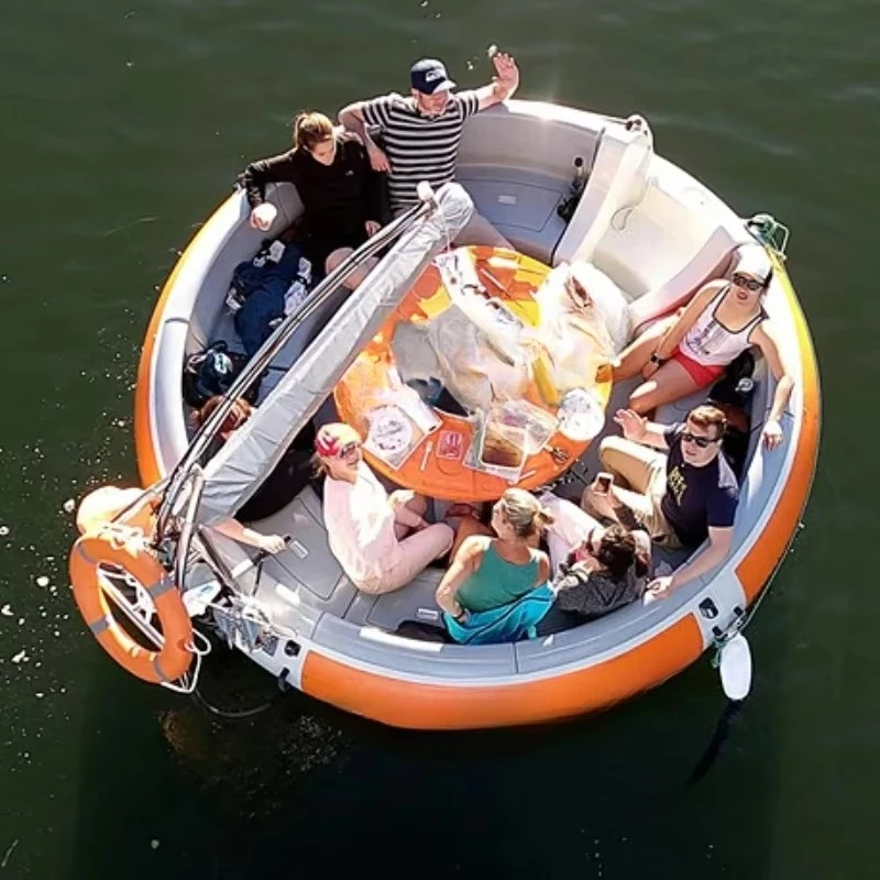 Factory Wholesale Electric 6-8 Person Floating BBQ Donut Grill Boat BBQ Donut Boat Grill Boat for Lake Sea Party