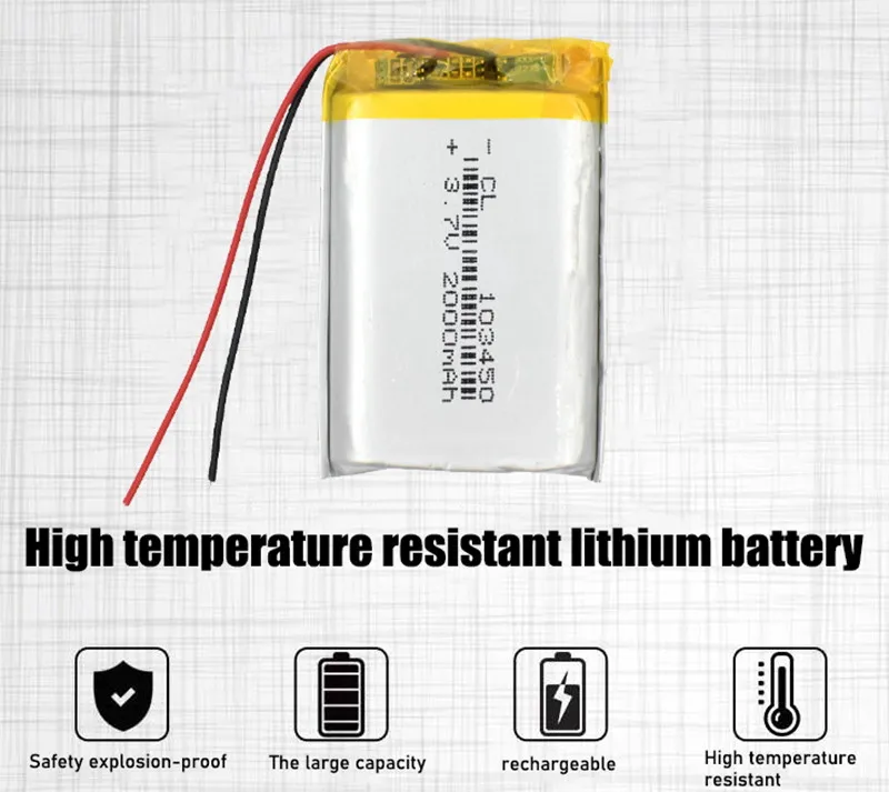 3.7V 2000mAh 103450 Lipo Polymer Lithium bateria recarregável para navegador GPS MP5 GPS Bluetooth Speaker headset e-book câmera