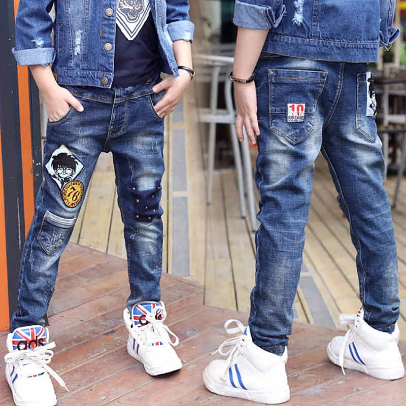 3-12 Years Spring Autumn Boys Jeans Slim Fit Style Cartoon Pattern Long Casual Trousers For Kids Children Handsome Pants