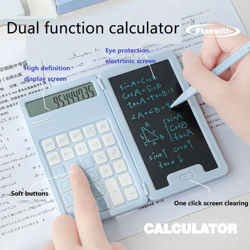 Planwith 2 in 1 Handwriting Calculator Multifunctional Foldable Portable 12 Bit Office And Study Stationery With Electronic Pen