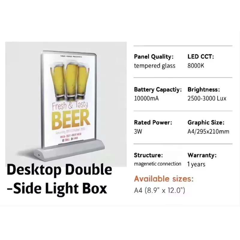 Rechargeable Light Emitting Diode Menu Light Box Table Display Restaurants, Bars, Shops, Slim Advertising Poster Frames