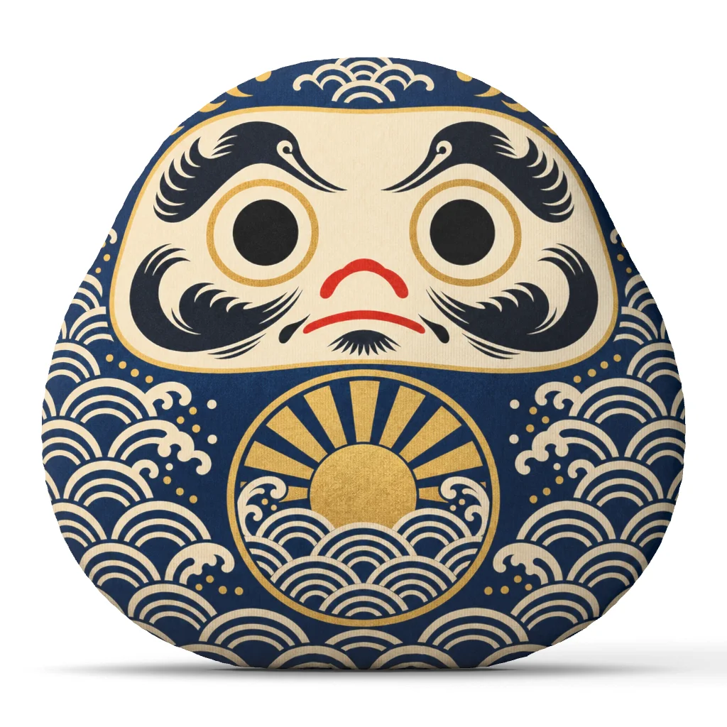 Japanese Daruma Lucky Charm Plush Pillow Traditional Japanese Art Shaped Cushion Throw Pillow Seigaiha Home Decor Sofa Gift