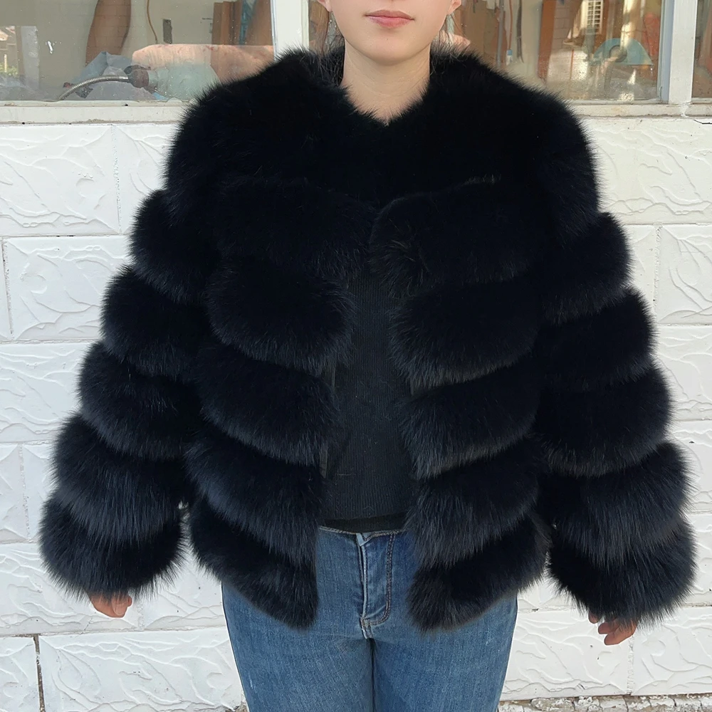 QUEENTINA Winter New Women's Cold Real Fox Fur Coat With Collar Especially Overcoat Leather Female Natural Plus Size 2023 Luxury