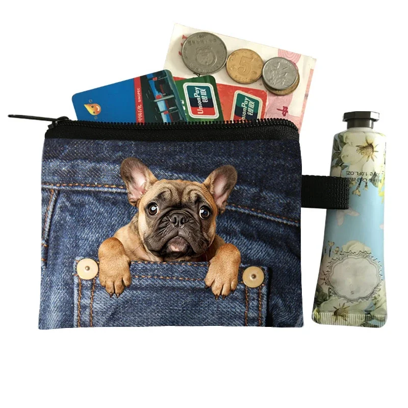 Funny jeans Pocket Dog Coin Bag Pet French Bulldog Dachshund Schnauzer Pug Dogs Key Credit Card Holder Mini Pouch Coin Money Bag