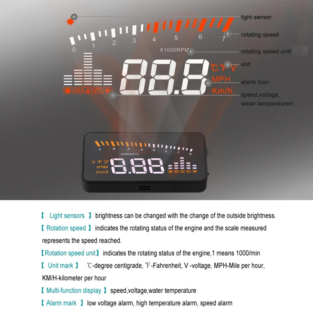 عداد السرعة الرقمي للسيارات ، شاشة عرض رأس السيارة ، محول OBD2 II ، جهاز عرض الزجاج الأمامي ، عداد السرعة GPS ، 12V ، X5 ، 3"