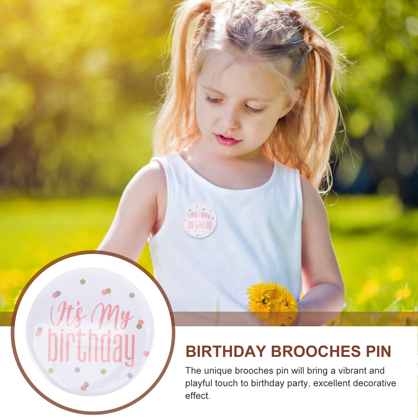 

6 Pcs Birthday Badge Tinplate Iron Metal Brooch Pin for Women Girl Party Decorations Gifts Sets White Background