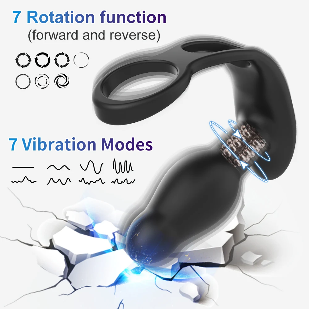 Prostate Massage Anal Vibration Rotating Beads Wireless Remote 2 Rings USB Charging Waterproof Medical-Grade Silicone Sex Toys