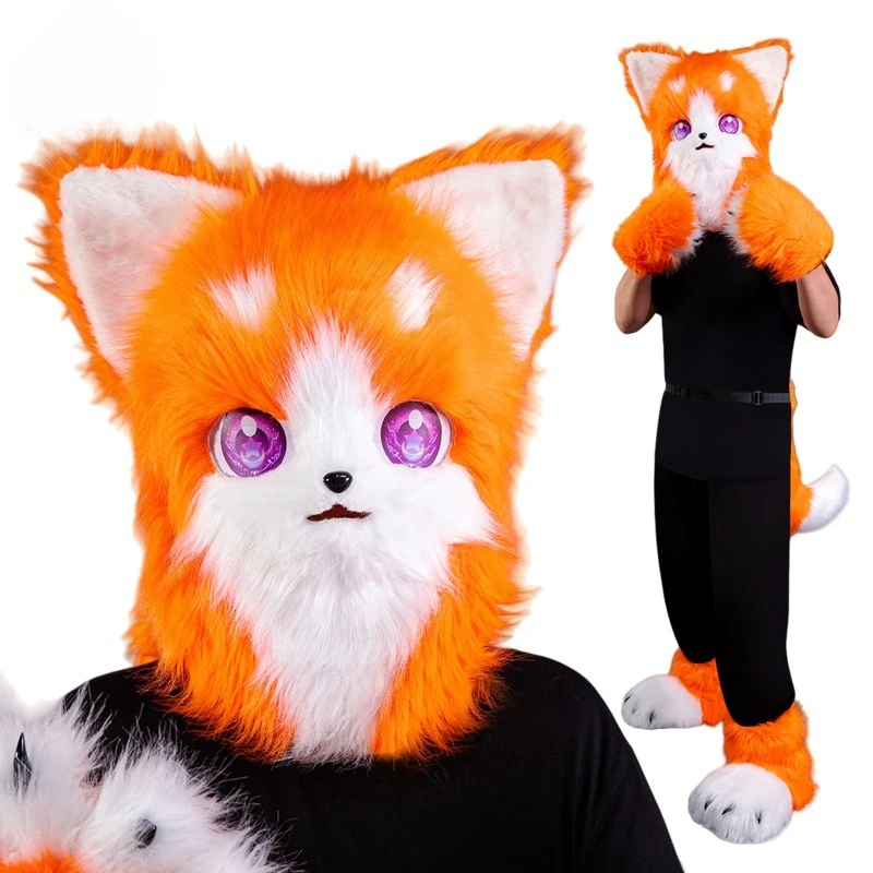 

Аксессуары для косплея: маска-капюшон в виде головы зверя, плюшевая, для Хэллоуина