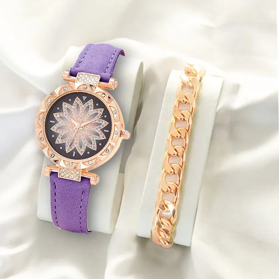 원형 다이아몬드 별이 빛나는 하늘 여성 시계 패션 팔찌 팔찌 숙녀 손목 시계 간단한 가죽 여성 시계 Relogio Feminino