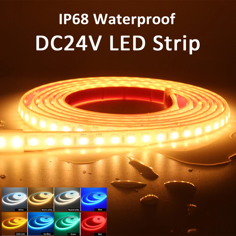 DC 24V IP68 Waterproof LED Strip Light 2835 High Quality Underwater Outdoor Satety Flexible LED Tape 120Leds Ribbon for Pool