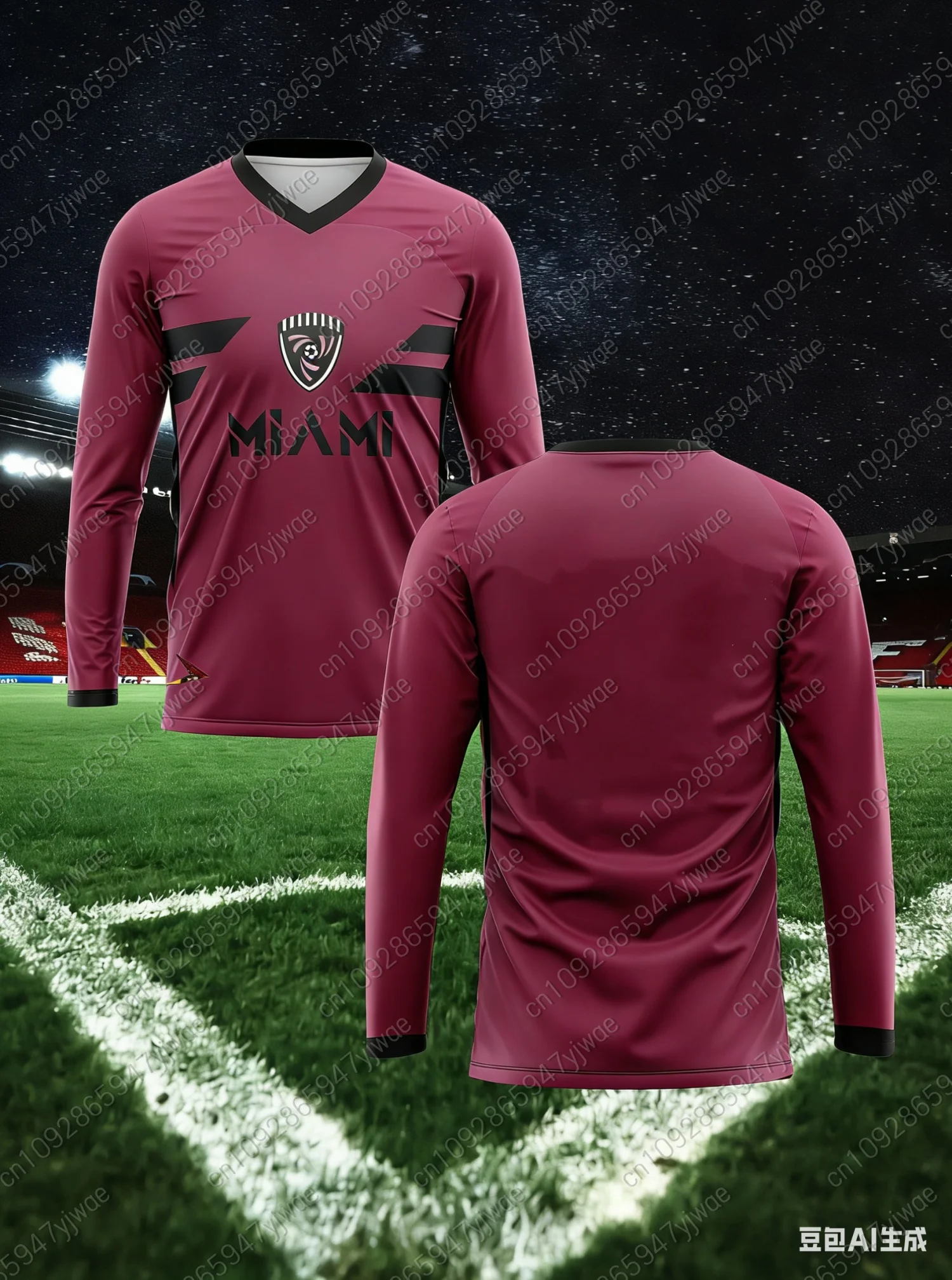 2025 رجل ميامي لكرة القدم جيرسي الخامس الرقبة طويلة الأكمام كرة القدم تي شيرت الرجال الرياضة التدريب الفانيلة خمر عطلة رجل تي شيرت برقبة على شكل v