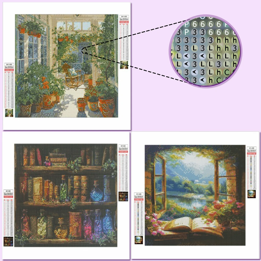 Huacan Diamond Painting Landscape Window Kit Full Embroidery Flower Wall Decorative Rhinestone Pictures For Home