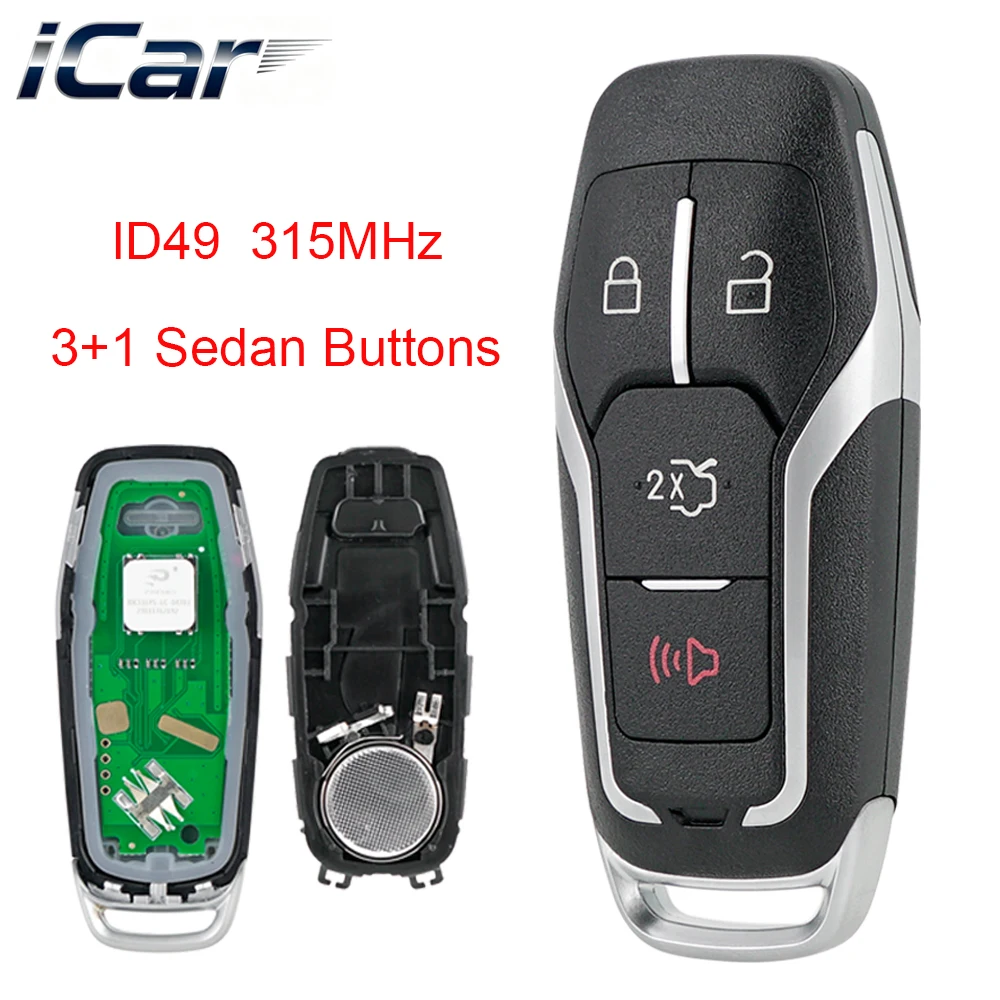 iCar 315MHz ID49 Chip Car Smart Key M3N-A2C31243800 Keyless Remote Fob For Ford Mustang 2015-2017 Explorer Edge Fusion Titanium