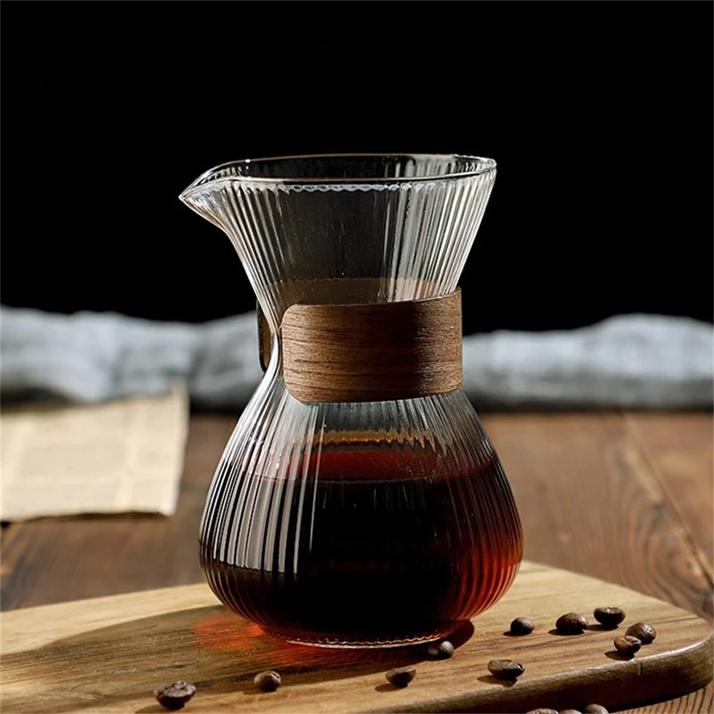 400ml Striped Glass Pot Pour-over Coffee Sharing Pot Simple Cold Drink Pot Coffee Utensils Tea Set Coffee Accessories Retail