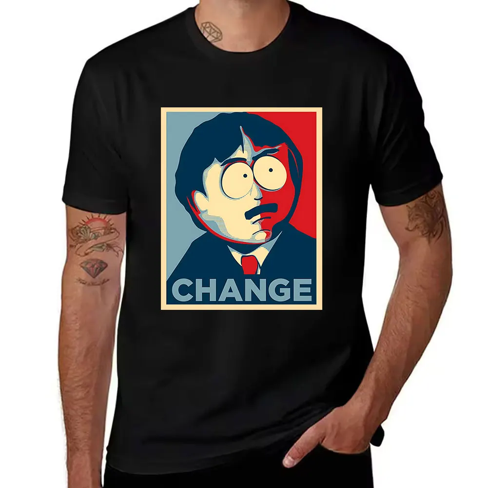 Men's Cotton T-Shirt, South Park Randy Marsh "CHANGE" Graphic Print Crew Neck Casual Tee, Funny Political Meme Top for Fans