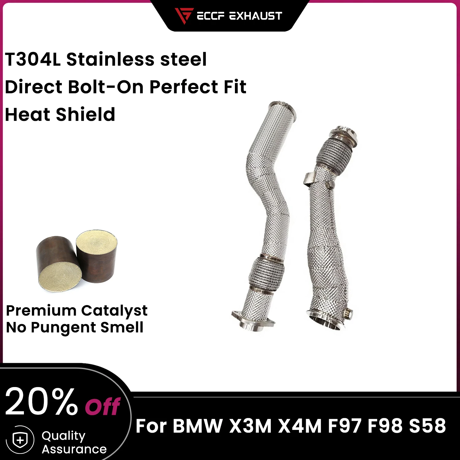 

Sports Downpipe With Heat Shield For BMW X3M X4M F97 F98 S58 Aggressive Exhaust Sound High Flow Performance Upgrade