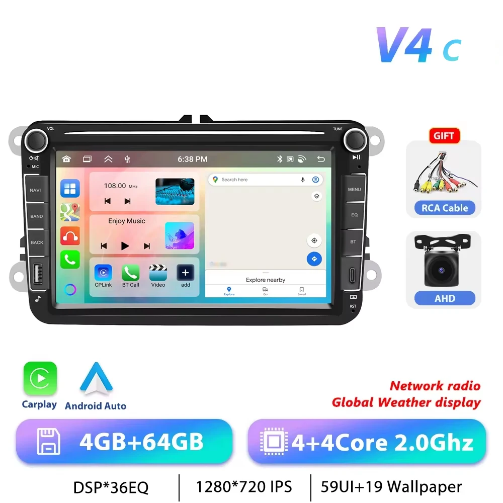 Podofo 8 "CarPlay Android Radio Voor Volkswagen VW Golf Passat JETTA Skoda SEAT Auto Intelligent Systeem 2din GPS Stereo Type-C USB